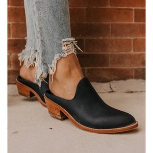 Black leather mules